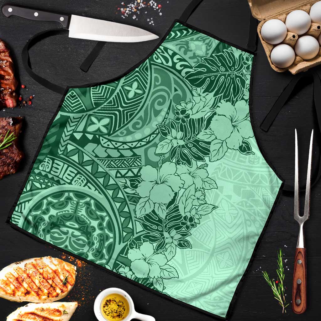 Polynesia Apron Hibiscus Hawaiian Tribal Tattoo Retro Green - Polynesian Pride