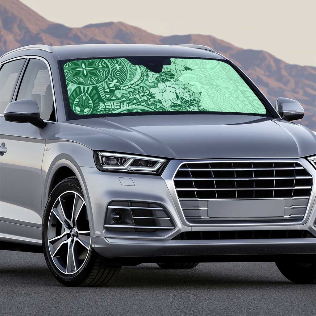 Polynesia Auto Sun Shade Hibiscus Hawaiian Tribal Tattoo Retro Green - Polynesian Pride