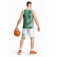 Polynesia Basketball Jersey Hibiscus Hawaiian Tribal Tattoo Retro Green - Polynesian Pride