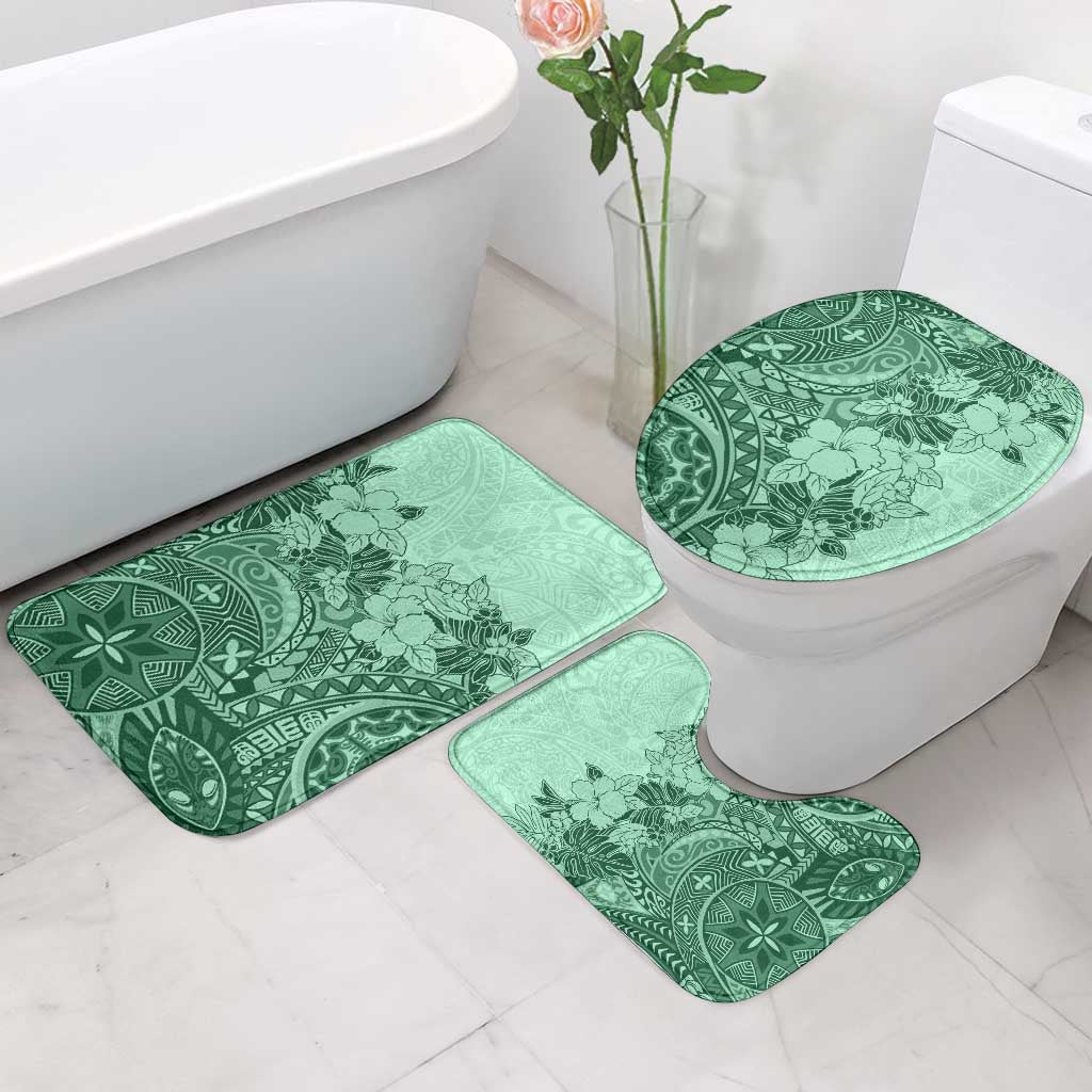 Polynesia Bathroom Set Hibiscus Hawaiian Tribal Tattoo Retro Green - Polynesian Pride