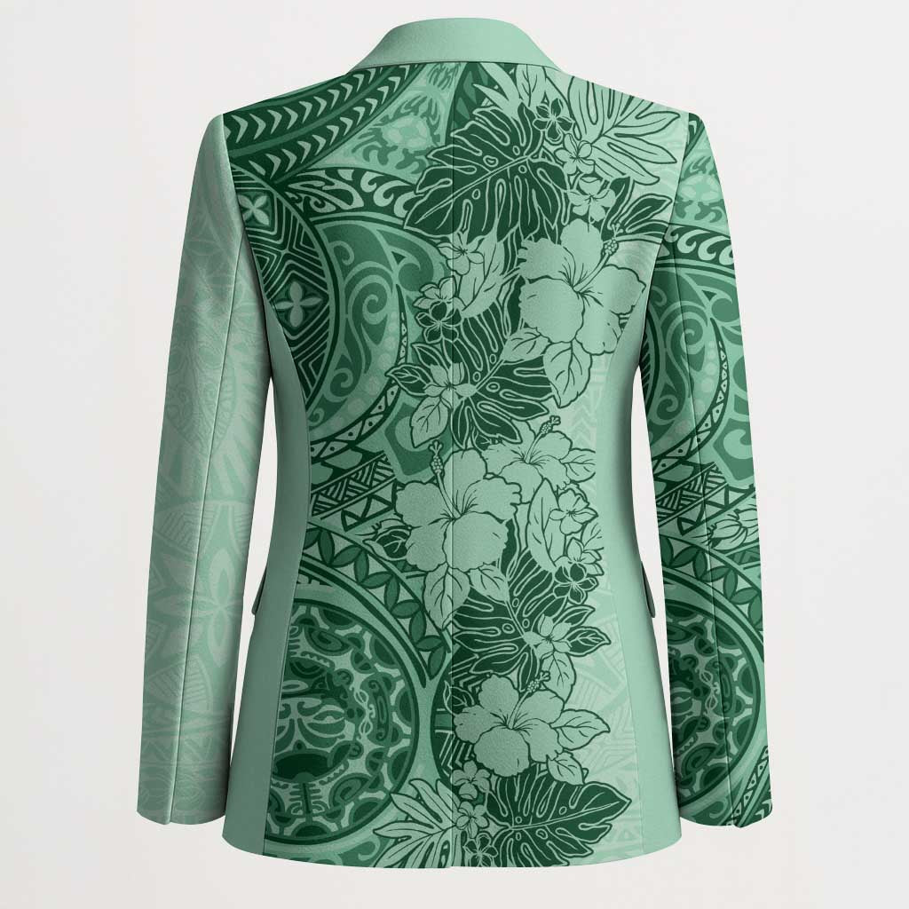 Polynesia Blazer Hibiscus Hawaiian Tribal Tattoo Retro Green - Polynesian Pride