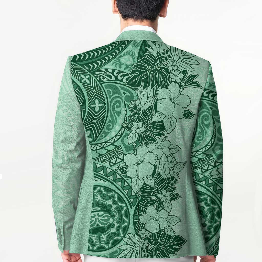 Polynesia Blazer Hibiscus Hawaiian Tribal Tattoo Retro Green - Polynesian Pride