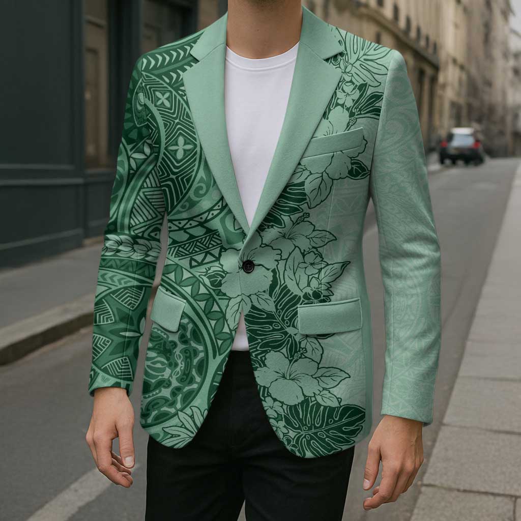 Polynesia Blazer Hibiscus Hawaiian Tribal Tattoo Retro Green - Polynesian Pride