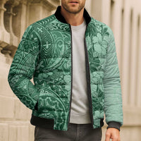 Polynesia Bomber Puffer Jacket Hibiscus Hawaiian Tribal Tattoo Retro Green - Polynesian Pride