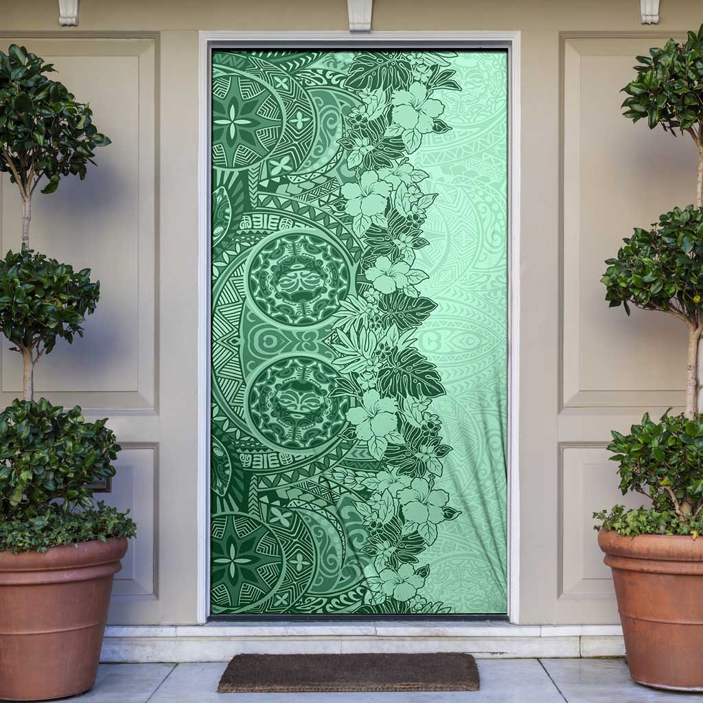 Polynesia Door Cover Hibiscus Hawaiian Tribal Tattoo Retro Green - Polynesian Pride