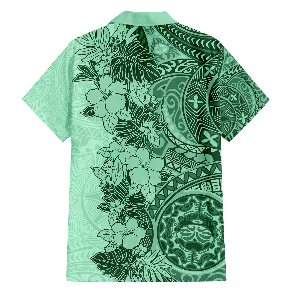 Polynesia Family Matching Puletasi Dress and Hawaiian Shirt Hibiscus and Hawaiian Tribal Tattoo Retro Style Green Color LT9 - Polynesian Pride