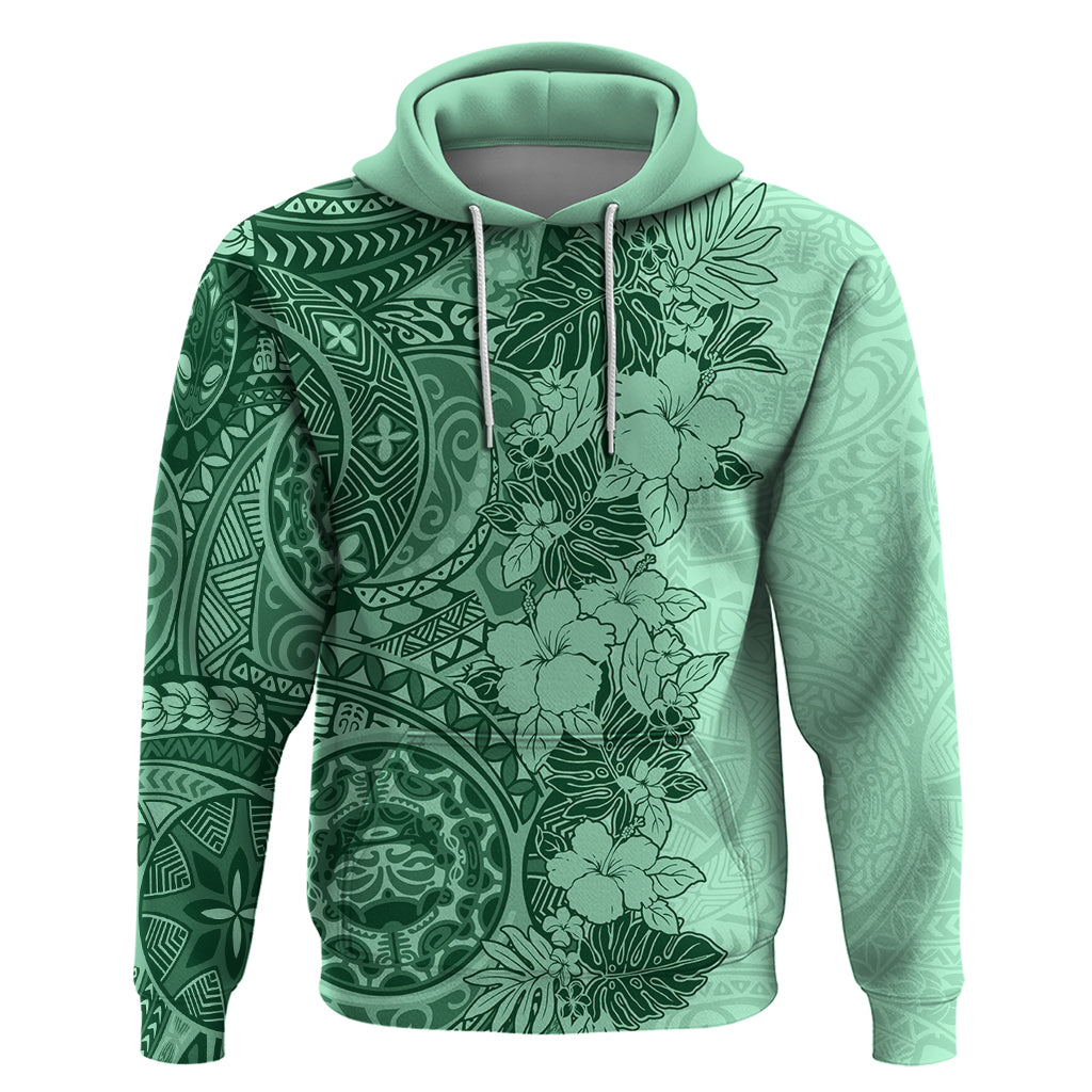 Polynesia Hoodie Hibiscus and Hawaiian Tribal Tattoo Retro Style Green Color LT9 Green - Polynesian Pride