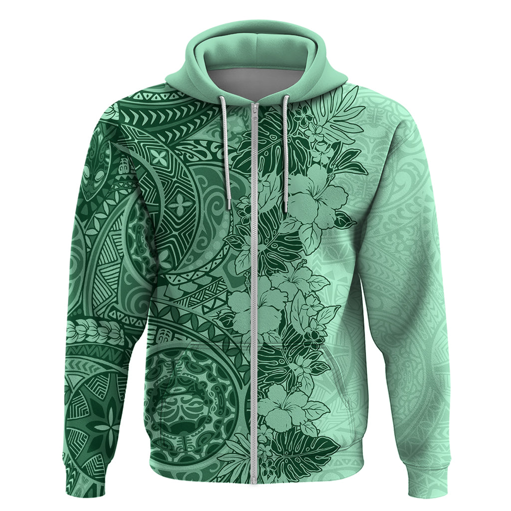 Polynesia Hoodie Hibiscus and Hawaiian Tribal Tattoo Retro Style Green Color LT9 - Polynesian Pride