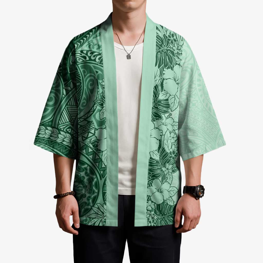 Polynesia Kimono Hibiscus Hawaiian Tribal Tattoo Retro Green - Polynesian Pride