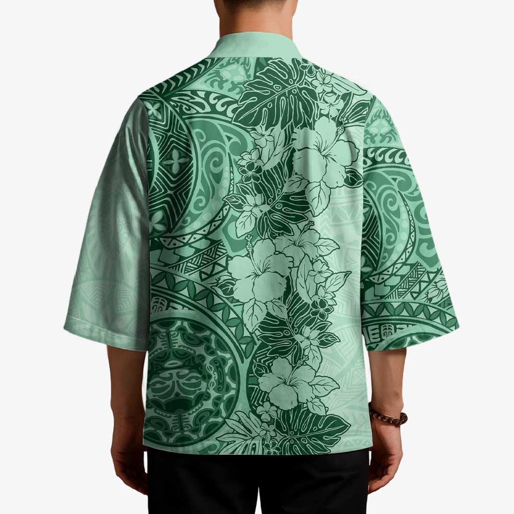 Polynesia Kimono Hibiscus Hawaiian Tribal Tattoo Retro Green - Polynesian Pride