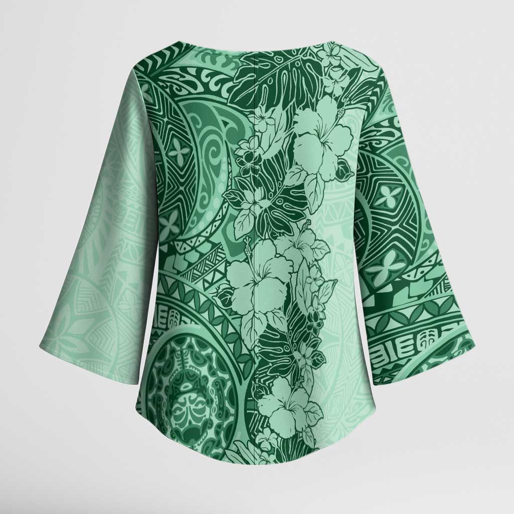 Polynesia Kimono Sleeve Blouse Hibiscus Hawaiian Tribal Tattoo Retro Green - Polynesian Pride