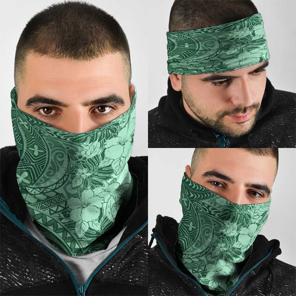Polynesia Neck Gaiter Hibiscus Hawaiian Tribal Tattoo Retro Green - Polynesian Pride
