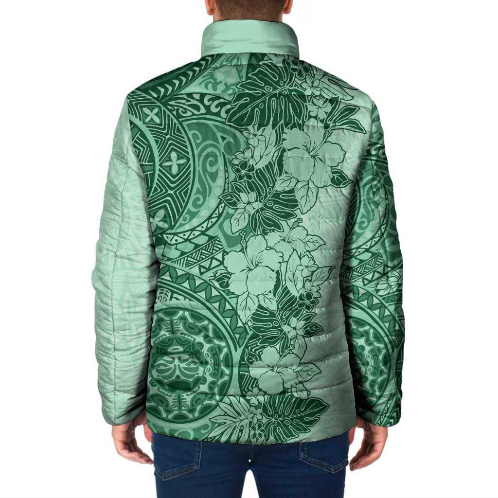 Polynesia Padded Jacket Hibiscus Hawaiian Tribal Tattoo Retro Green - Polynesian Pride