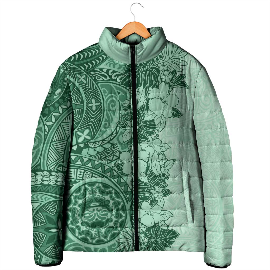 Polynesia Padded Jacket Hibiscus Hawaiian Tribal Tattoo Retro Green - Polynesian Pride