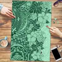 Polynesia Puzzle Hibiscus Hawaiian Tribal Tattoo Retro Green - Polynesian Pride
