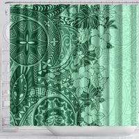 Polynesia Shower Curtain Hibiscus and Hawaiian Tribal Tattoo Retro Style Green Color LT9 - Polynesian Pride