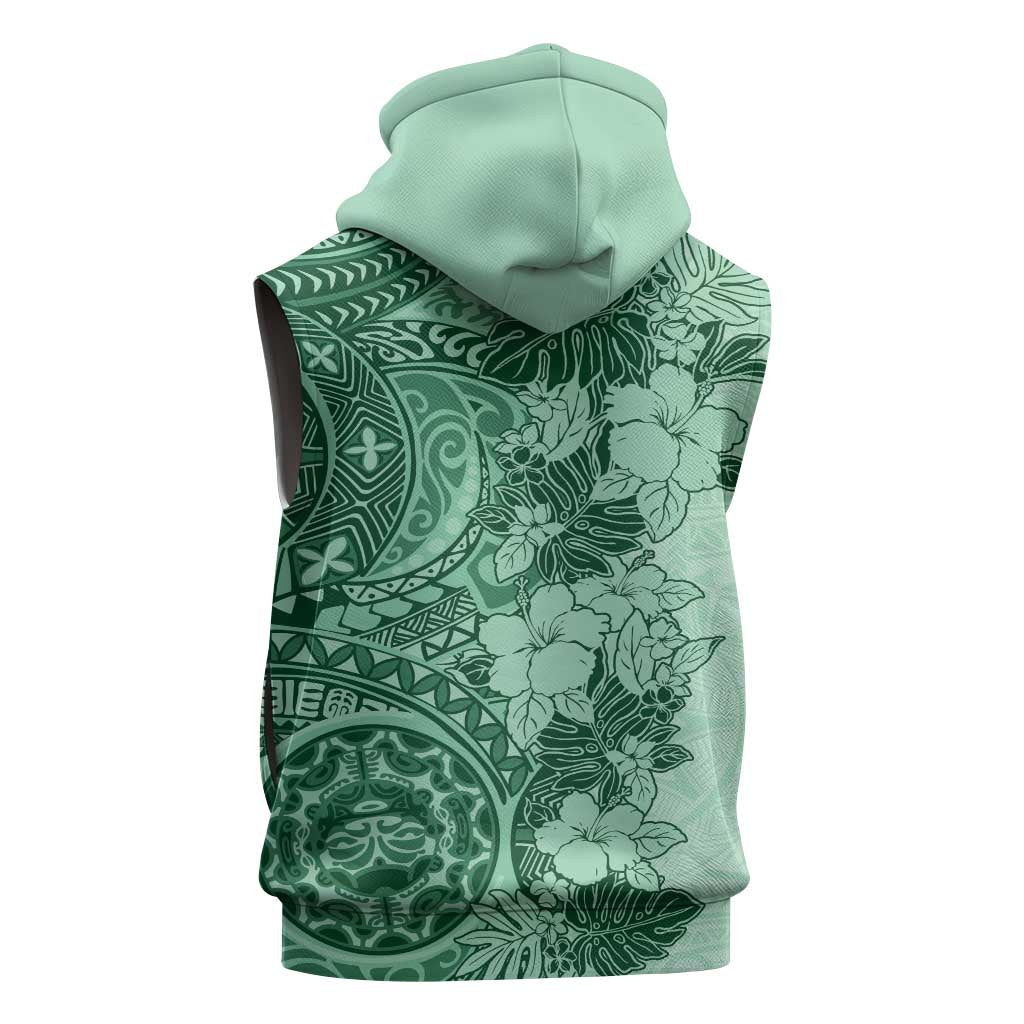 Polynesia Sleeveless Hoodie Hibiscus Hawaiian Tribal Tattoo Retro Green - Polynesian Pride