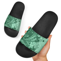 Polynesia Slide Sandals Hibiscus Hawaiian Tribal Tattoo Retro Green - Polynesian Pride