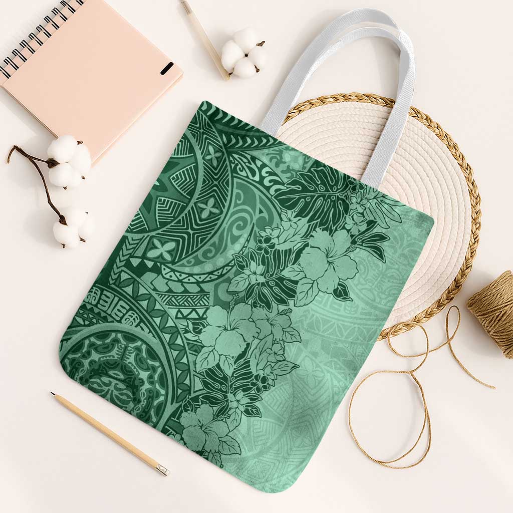 Polynesia Tote Bag Hibiscus Hawaiian Tribal Tattoo Retro Green - Polynesian Pride