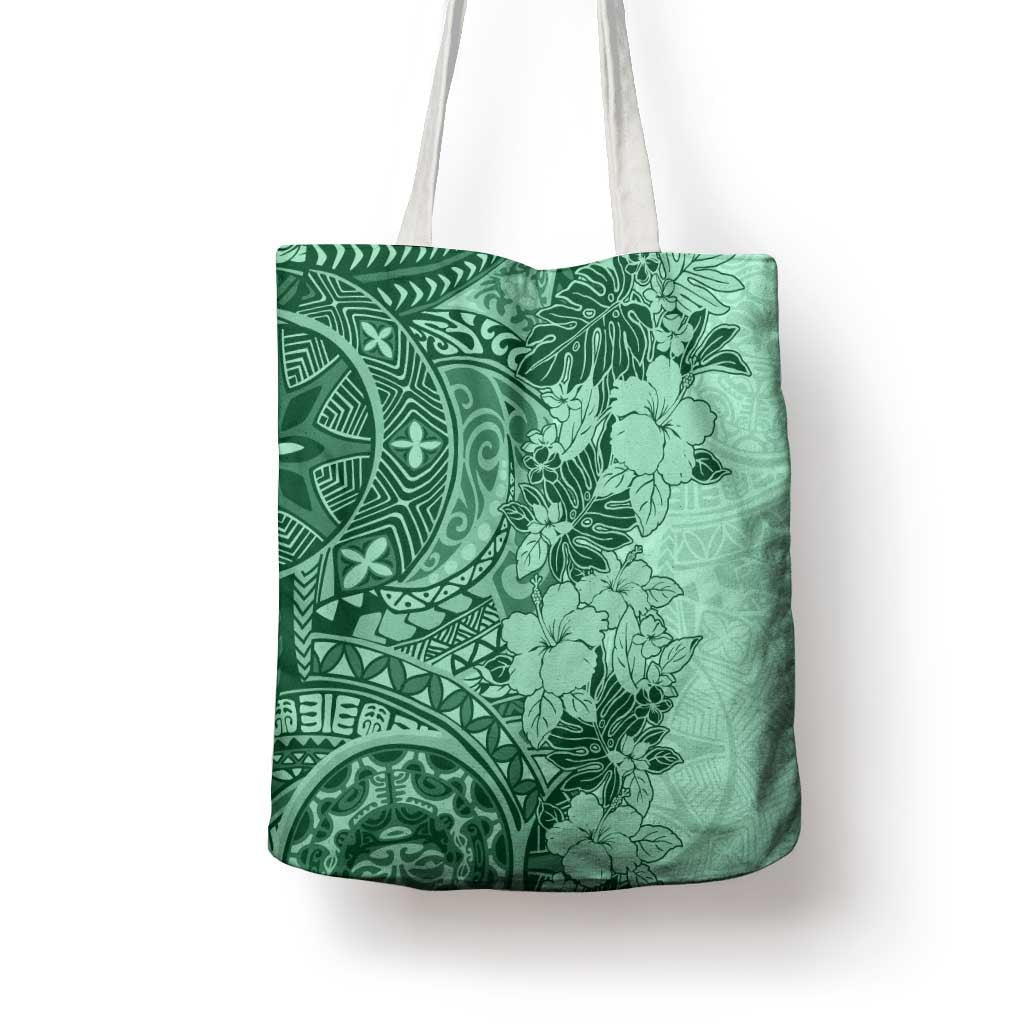 Polynesia Tote Bag Hibiscus Hawaiian Tribal Tattoo Retro Green - Polynesian Pride