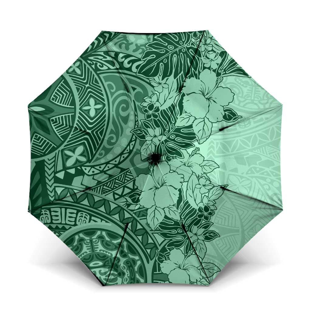 Polynesia Umbrella Hibiscus Hawaiian Tribal Tattoo Retro Green - Polynesian Pride