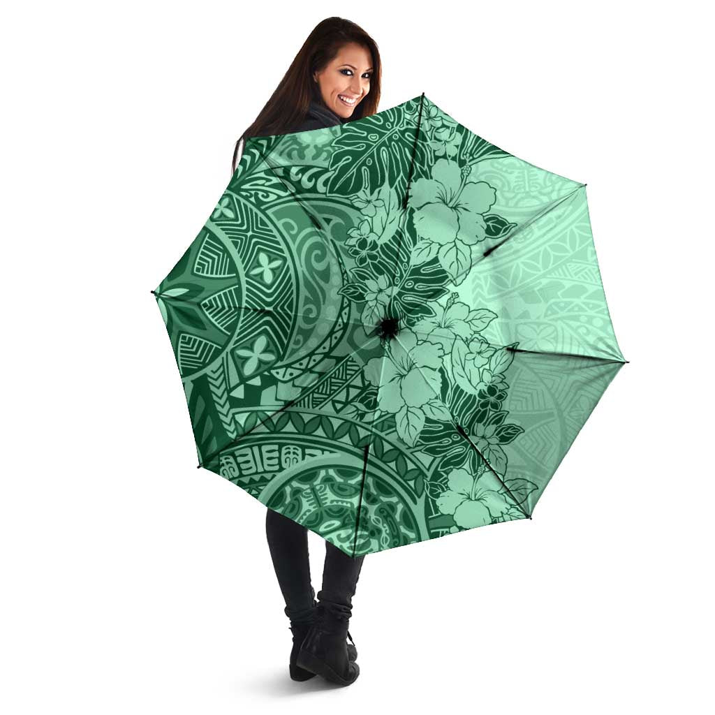 Polynesia Umbrella Hibiscus Hawaiian Tribal Tattoo Retro Green - Polynesian Pride