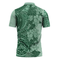 Polynesia Zipper Polo Shirt Hibiscus Hawaiian Tribal Tattoo Retro Green - Polynesian Pride