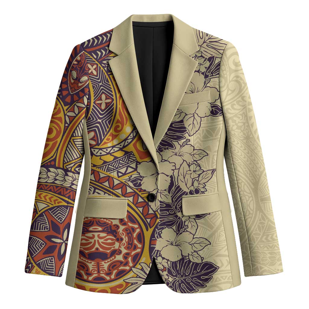 Polynesia Blazer Hibiscus Hawaiian Tribal Tattoo Retro Tan - Polynesian Pride