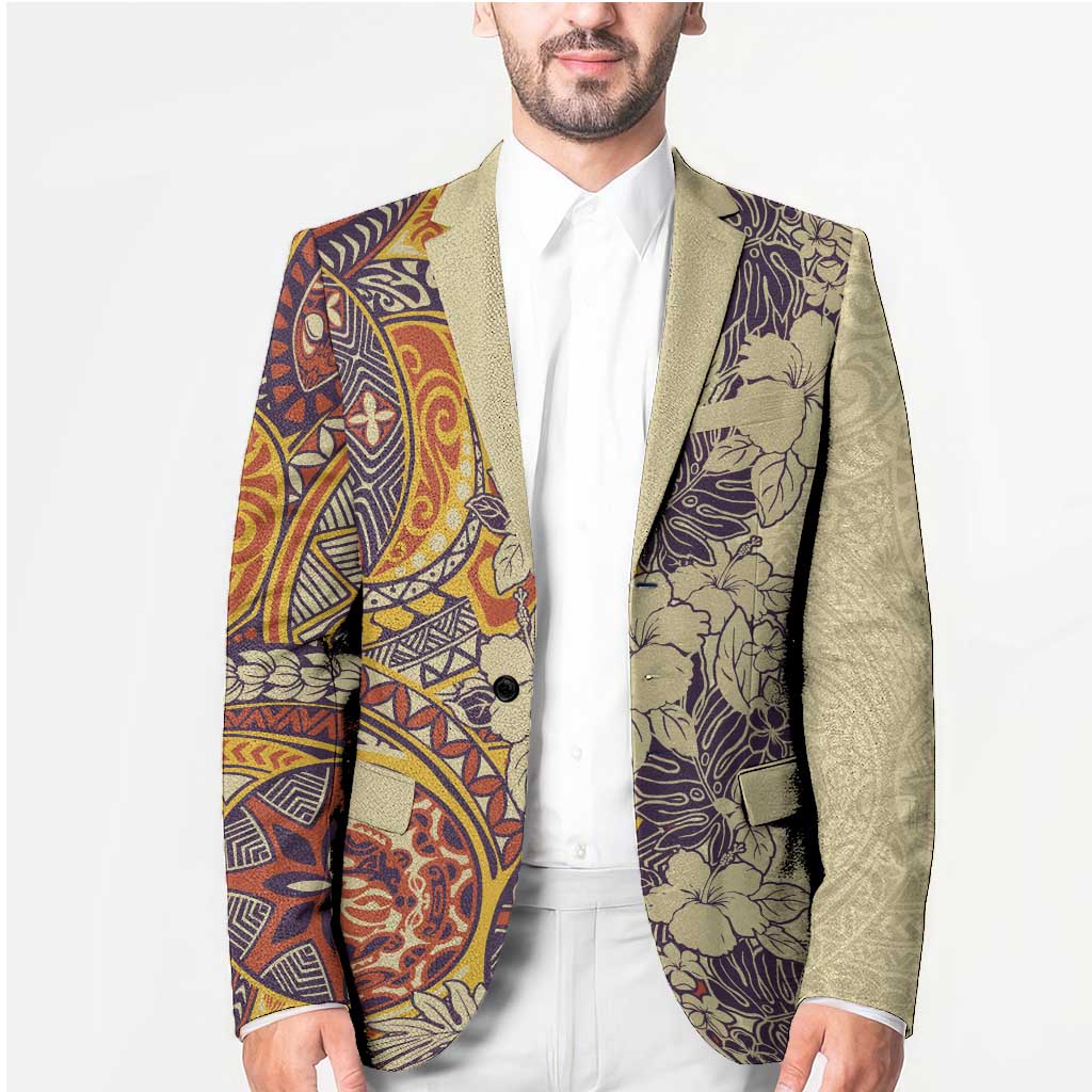 Polynesia Blazer Hibiscus Hawaiian Tribal Tattoo Retro Tan - Polynesian Pride
