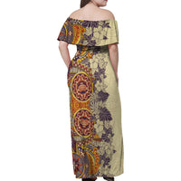 Polynesia Family Matching Off Shoulder Maxi Dress and Hawaiian Shirt Hibiscus and Hawaiian Tribal Tattoo Retro Style Tan Color LT9 - Polynesian Pride