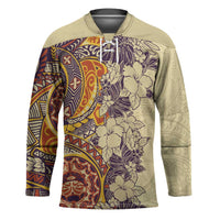 Polynesia Hockey Jersey Hibiscus Hawaiian Tribal Tattoo Retro Tan - Polynesian Pride