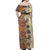 Polynesia Off Shoulder Maxi Dress Hibiscus and Hawaiian Tribal Tattoo Retro Style Tan Color LT9 - Polynesian Pride
