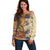 Polynesia Off Shoulder Sweater Hibiscus and Hawaiian Tribal Tattoo Retro Style Tan Color LT9 Women Tan - Polynesian Pride