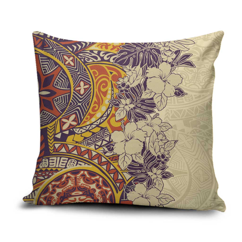 Polynesia Pillow Cover Hibiscus Hawaiian Tribal Tattoo Retro Tan - Polynesian Pride