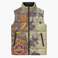 Polynesia Sleeveless Puffer Jacket Hibiscus Hawaiian Tribal Tattoo Retro Tan - Polynesian Pride