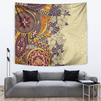 Polynesia Tapestry Hibiscus and Hawaiian Tribal Tattoo Retro Style Tan Color LT9 - Polynesian Pride