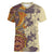 Polynesia Women V Neck T Shirt Hibiscus and Hawaiian Tribal Tattoo Retro Style Tan Color LT9 Female Tan - Polynesian Pride