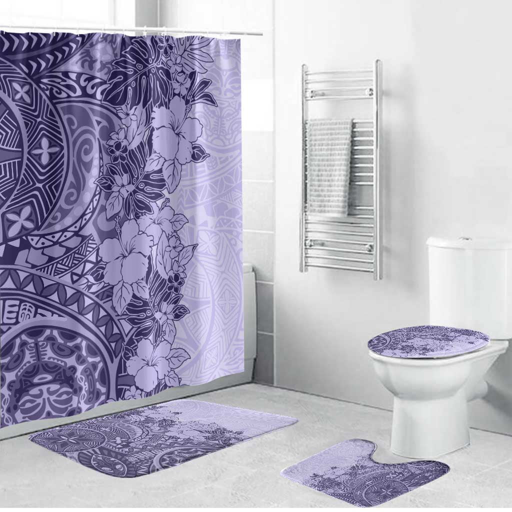 Polynesia Bathroom Set Hibiscus Hawaiian Tribal Tattoo Retro Violet - Polynesian Pride