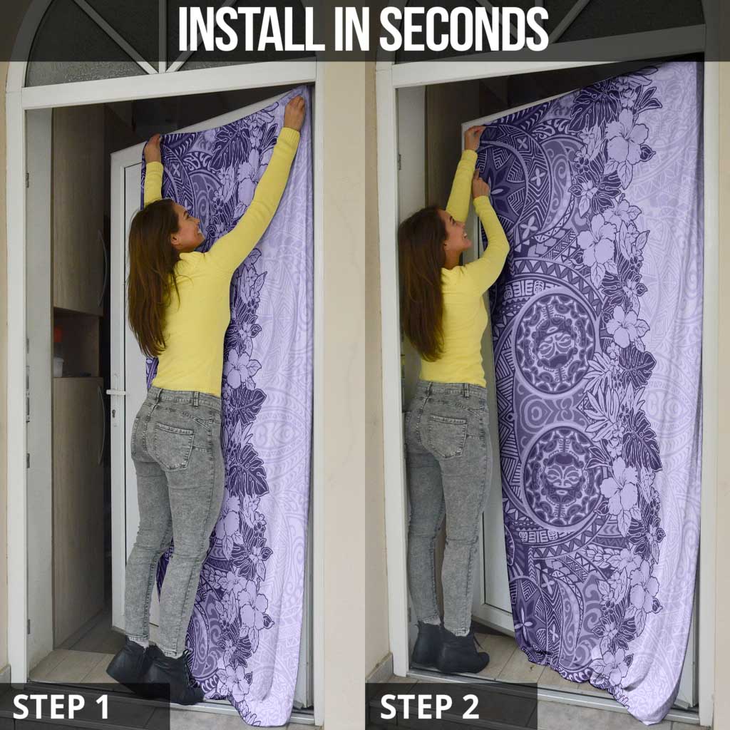Polynesia Door Cover Hibiscus Hawaiian Tribal Tattoo Retro Violet - Polynesian Pride