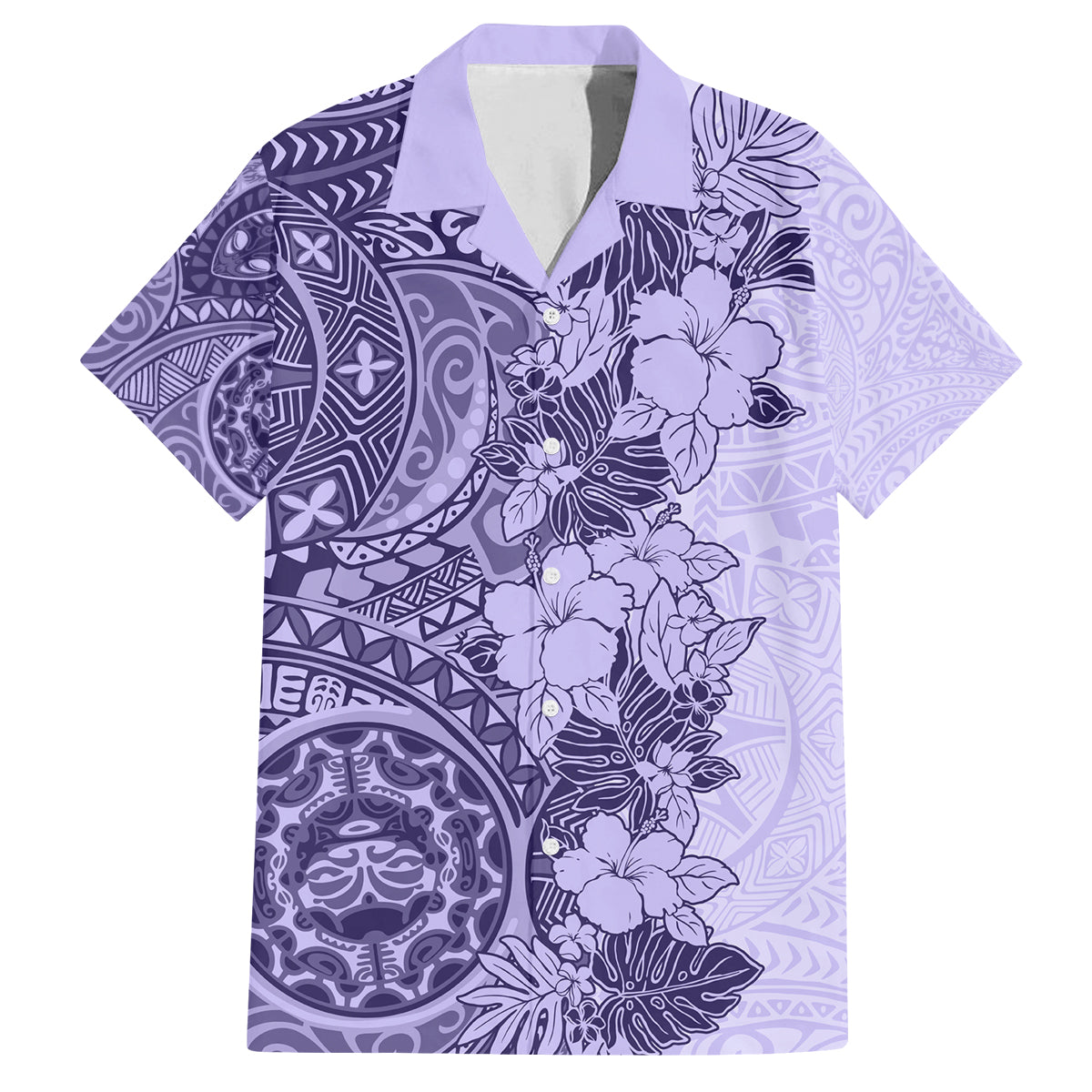 Polynesia Family Matching Tank Maxi Dress and Hawaiian Shirt Hibiscus and Hawaiian Tribal Tattoo Retro Style Violet Color LT9 Dad's Shirt - Short Sleeve Violet - Polynesian Pride