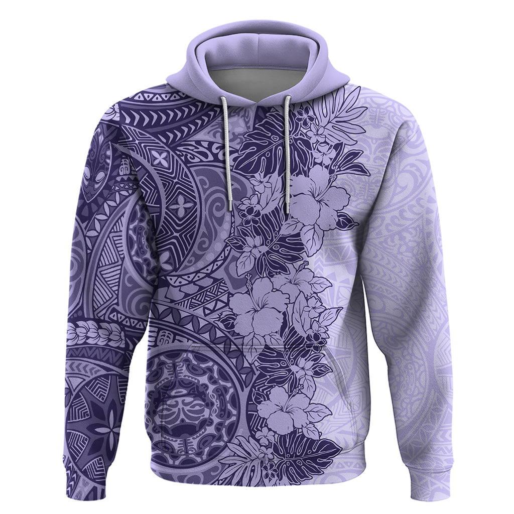 Polynesia Hoodie Hibiscus and Hawaiian Tribal Tattoo Retro Style Violet Color LT9 Violet - Polynesian Pride