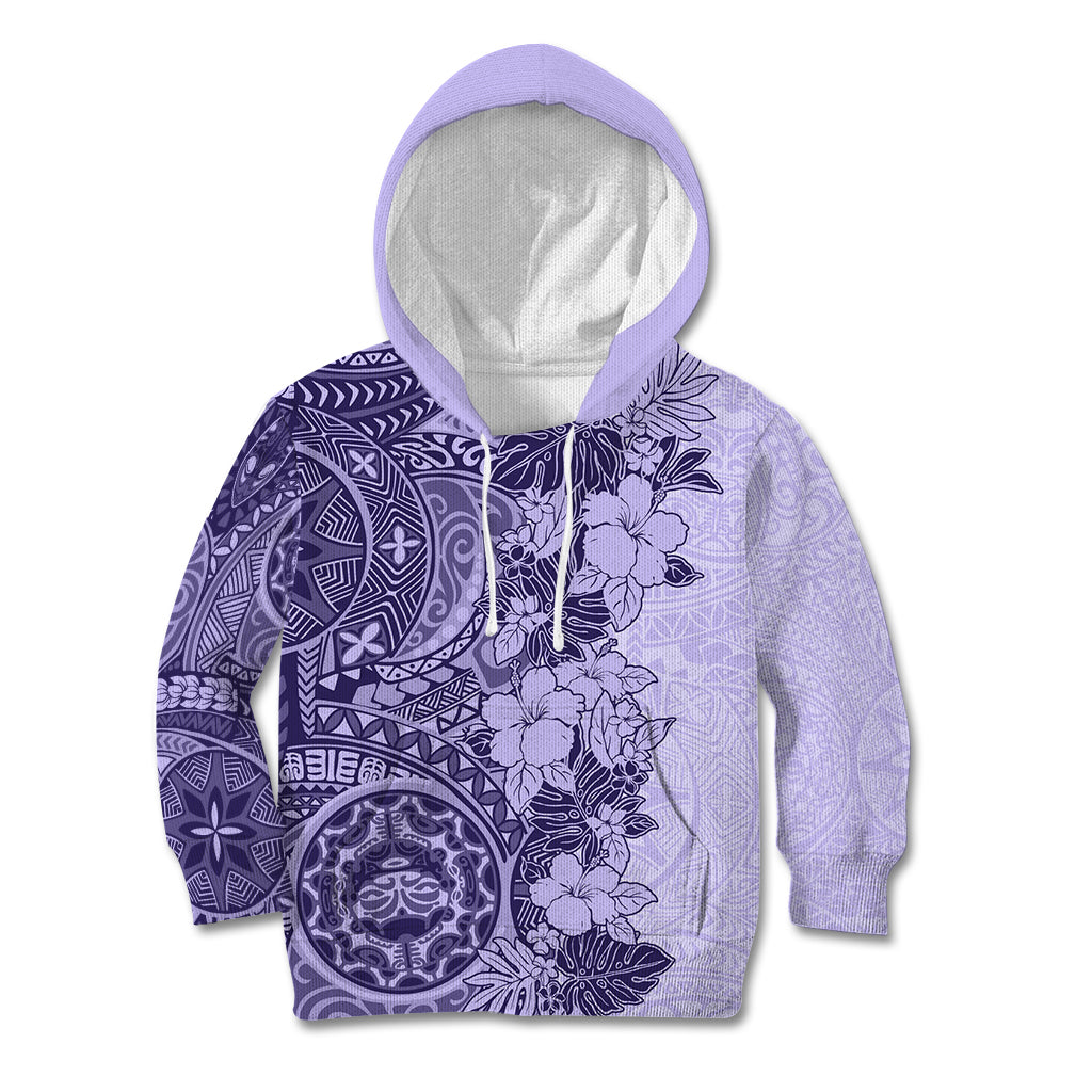 Polynesia Kid Hoodie Hibiscus and Hawaiian Tribal Tattoo Retro Style Violet Color LT9 Hoodie Violet - Polynesian Pride