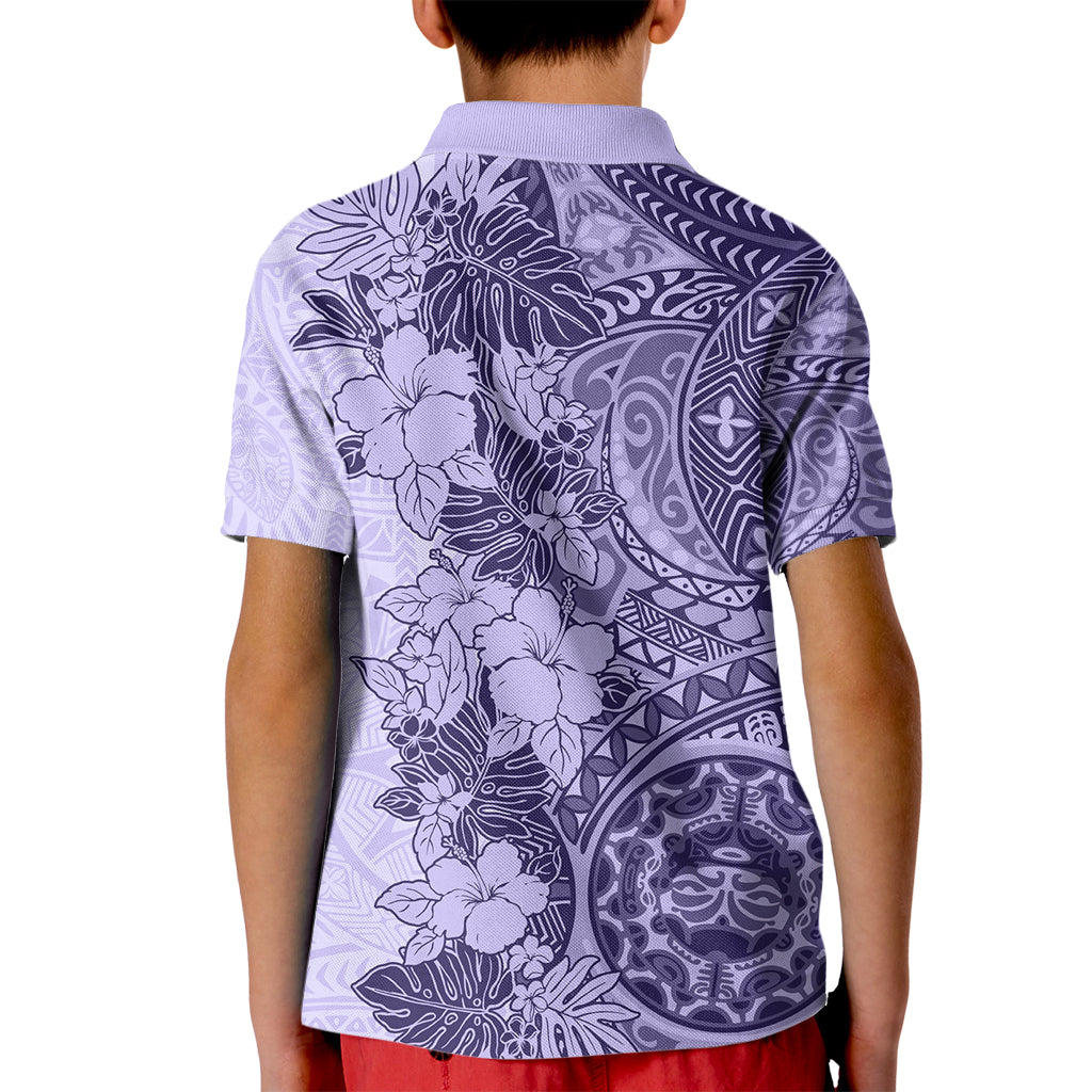Polynesia Kid Polo Shirt Hibiscus and Hawaiian Tribal Tattoo Retro Style Violet Color LT9 - Polynesian Pride