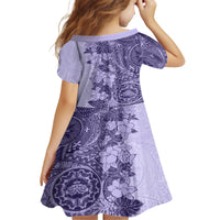 Polynesia Kid Short Sleeve Dress Hibiscus and Hawaiian Tribal Tattoo Retro Style Violet Color LT9 - Polynesian Pride