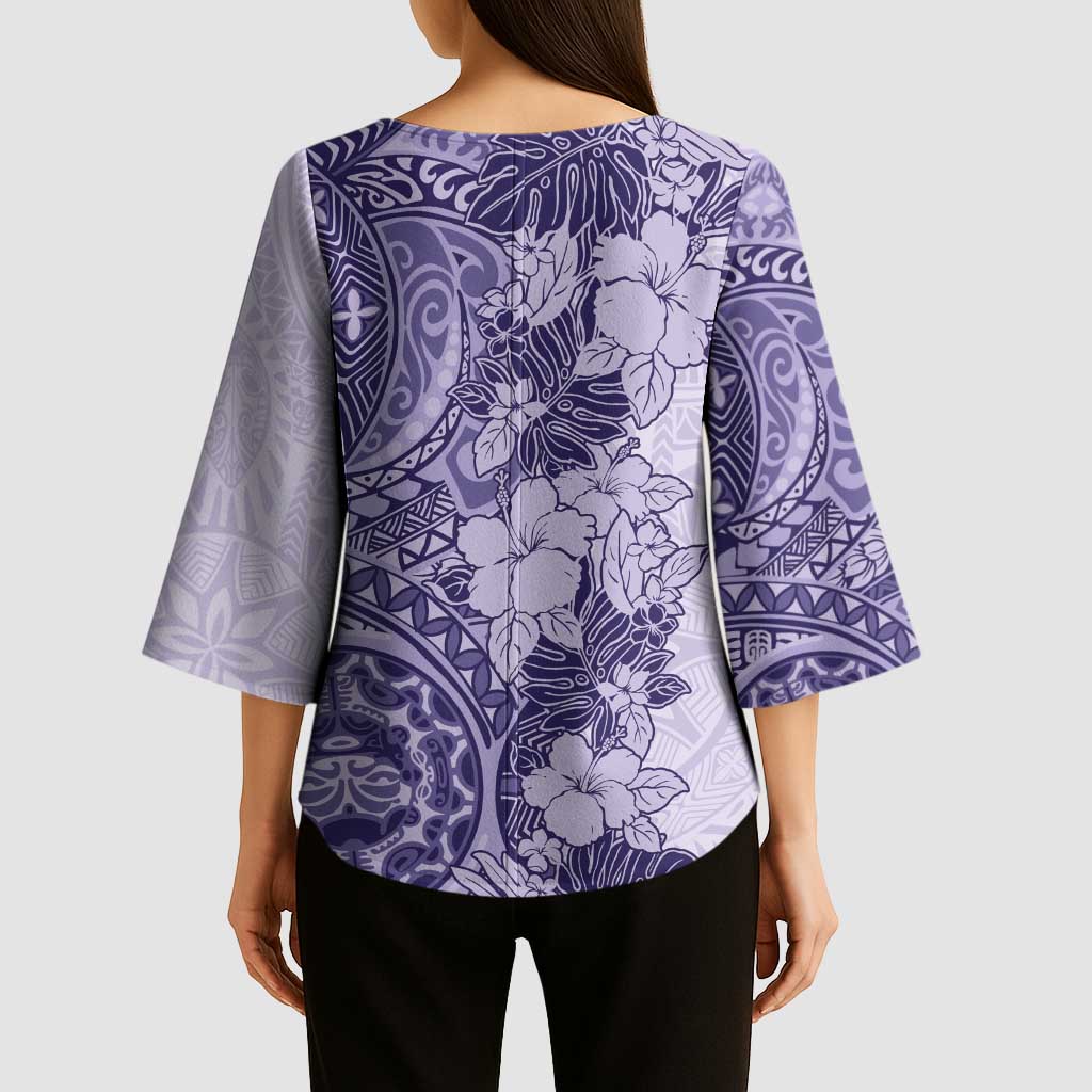 Polynesia Kimono Sleeve Blouse Hibiscus Hawaiian Tribal Tattoo Retro Violet - Polynesian Pride