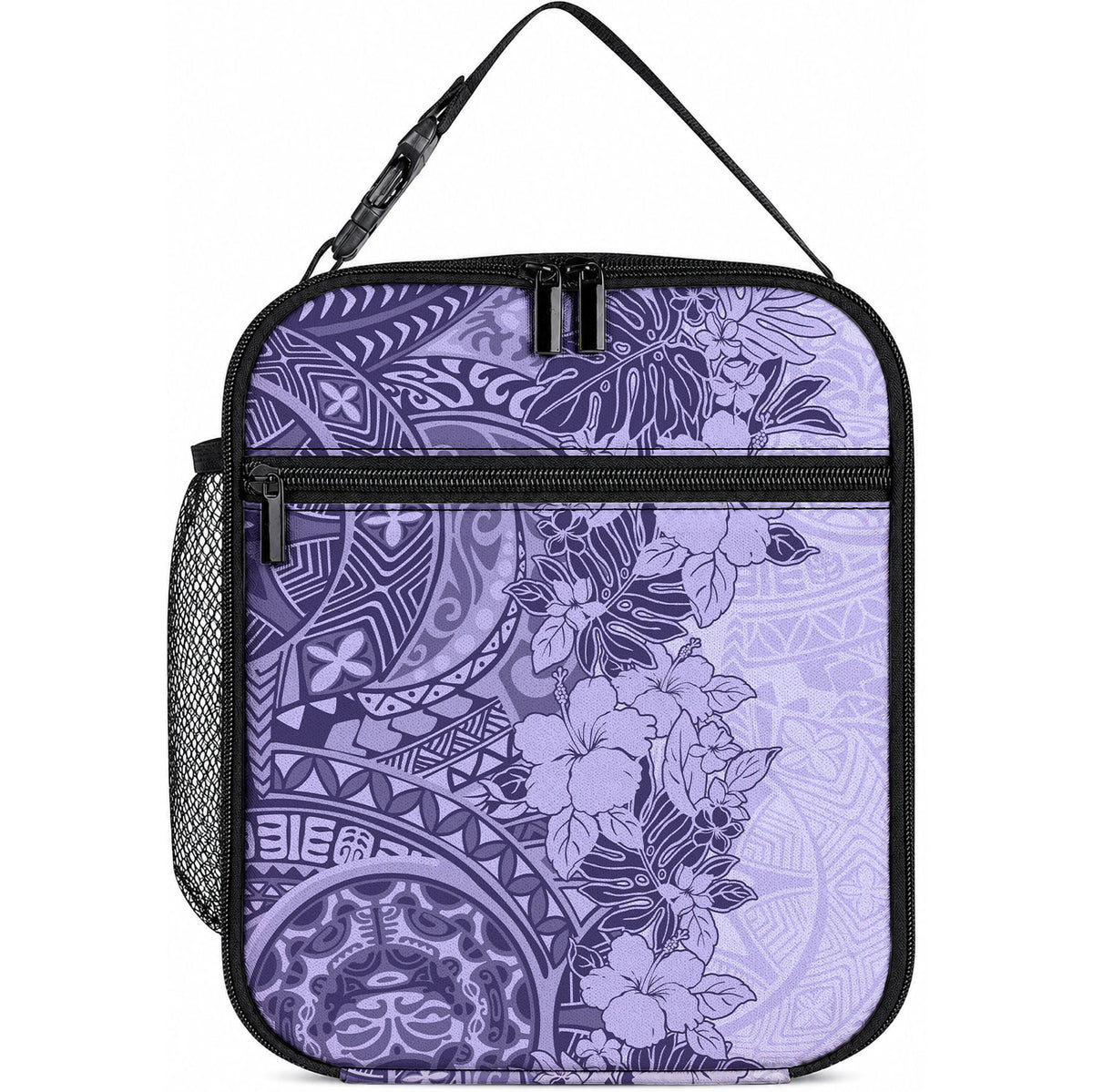 Polynesia Lunch Bag Hibiscus and Hawaiian Tribal Tattoo Retro Style Violet Color LT9 10.2 × 8.3 × 4.3 inch Violet - Polynesian Pride