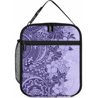 Polynesia Lunch Bag Hibiscus and Hawaiian Tribal Tattoo Retro Style Violet Color LT9 10.2 × 8.3 × 4.3 inch Violet - Polynesian Pride