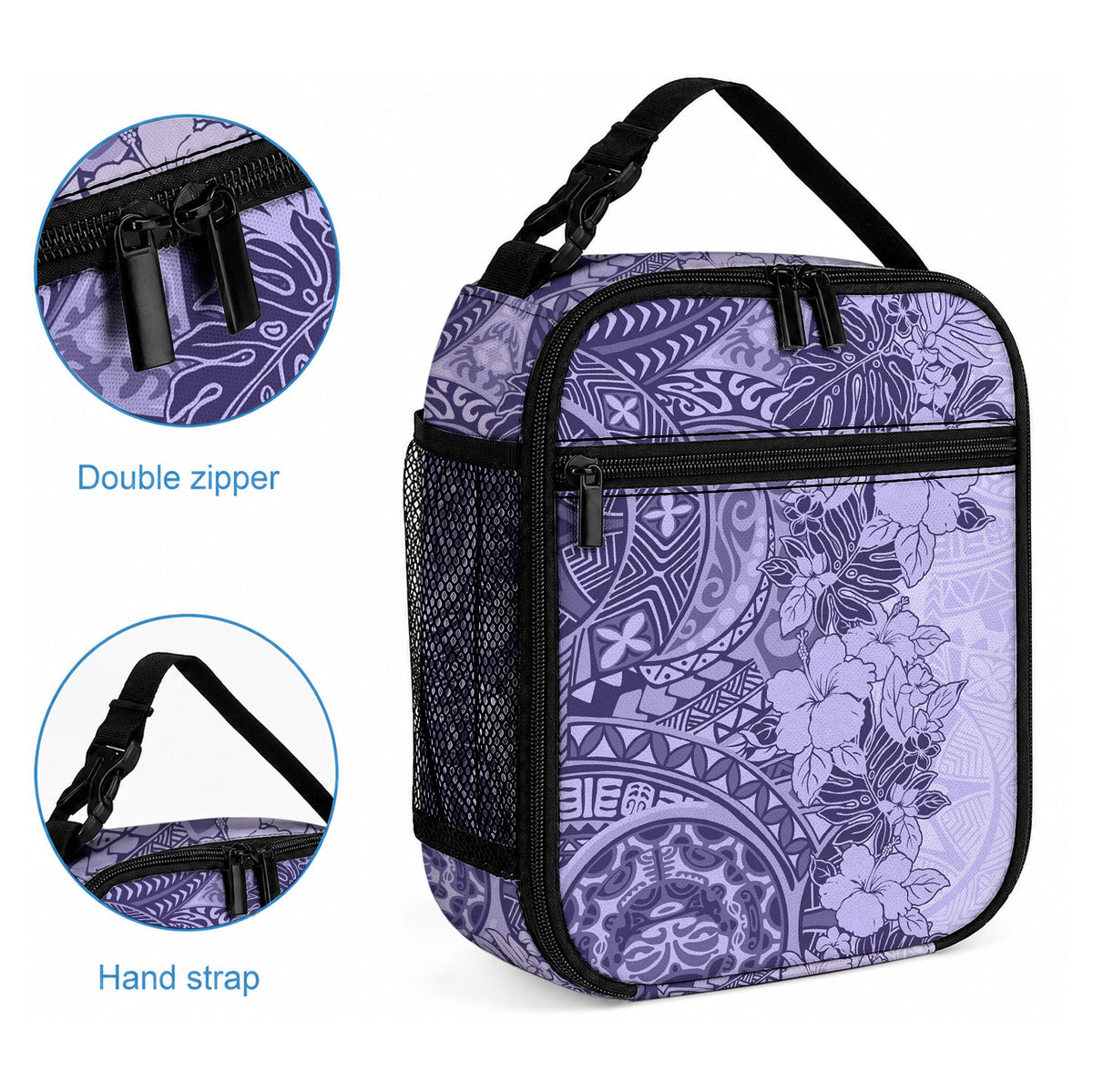 Polynesia Lunch Bag Hibiscus and Hawaiian Tribal Tattoo Retro Style Violet Color LT9 - Polynesian Pride