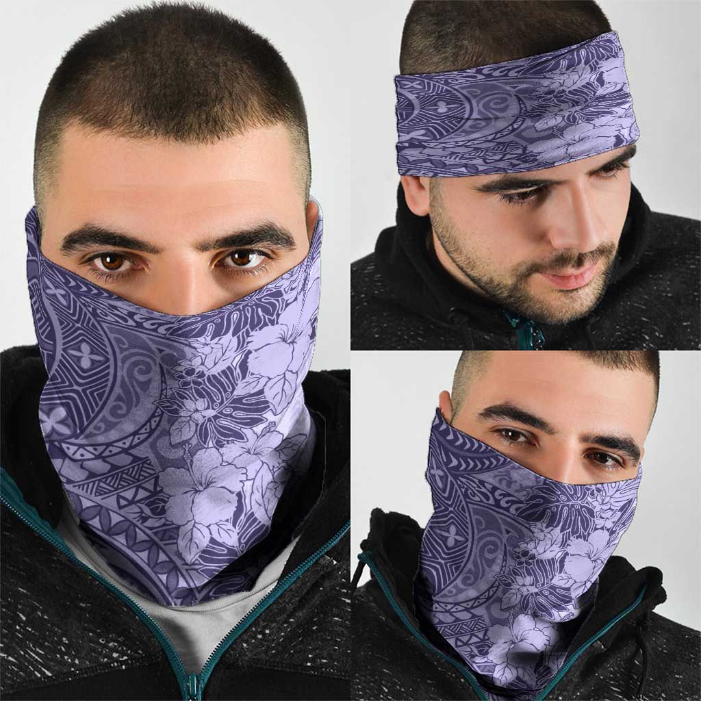 Polynesia Neck Gaiter Hibiscus Hawaiian Tribal Tattoo Retro Violet - Polynesian Pride