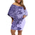 Polynesia Off Shoulder Short Dress Hibiscus and Hawaiian Tribal Tattoo Retro Style Violet Color LT9 Women Violet - Polynesian Pride